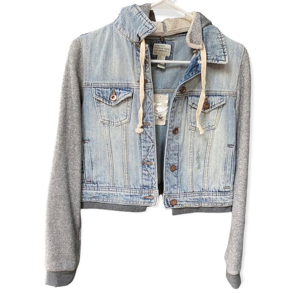 NWT Forever 21 Jean Jacket Hoodie S - Picture 2 of 6